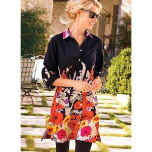 Soft Surroundings Floral Provence Tunic/Shirtdress Boho Beaded Art to Wear XLP